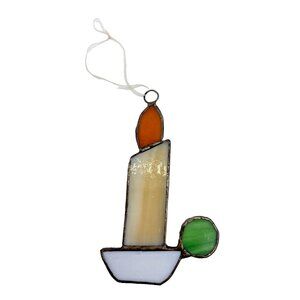 Vintage Stained Glass Candle Christmas Ornament Handmade Holiday Sun Catcher